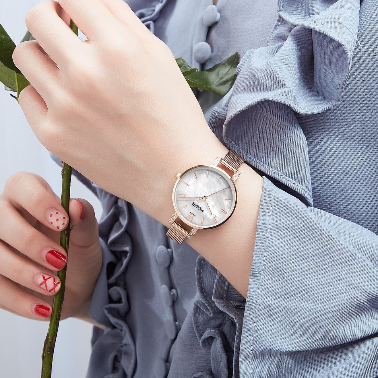 MEGIR Fashion Quartz Women Bracelet Watches Luxury Casual Ladies Dress Clock Female Steel Mesh Band Wristwatch Relogio Feminino-3