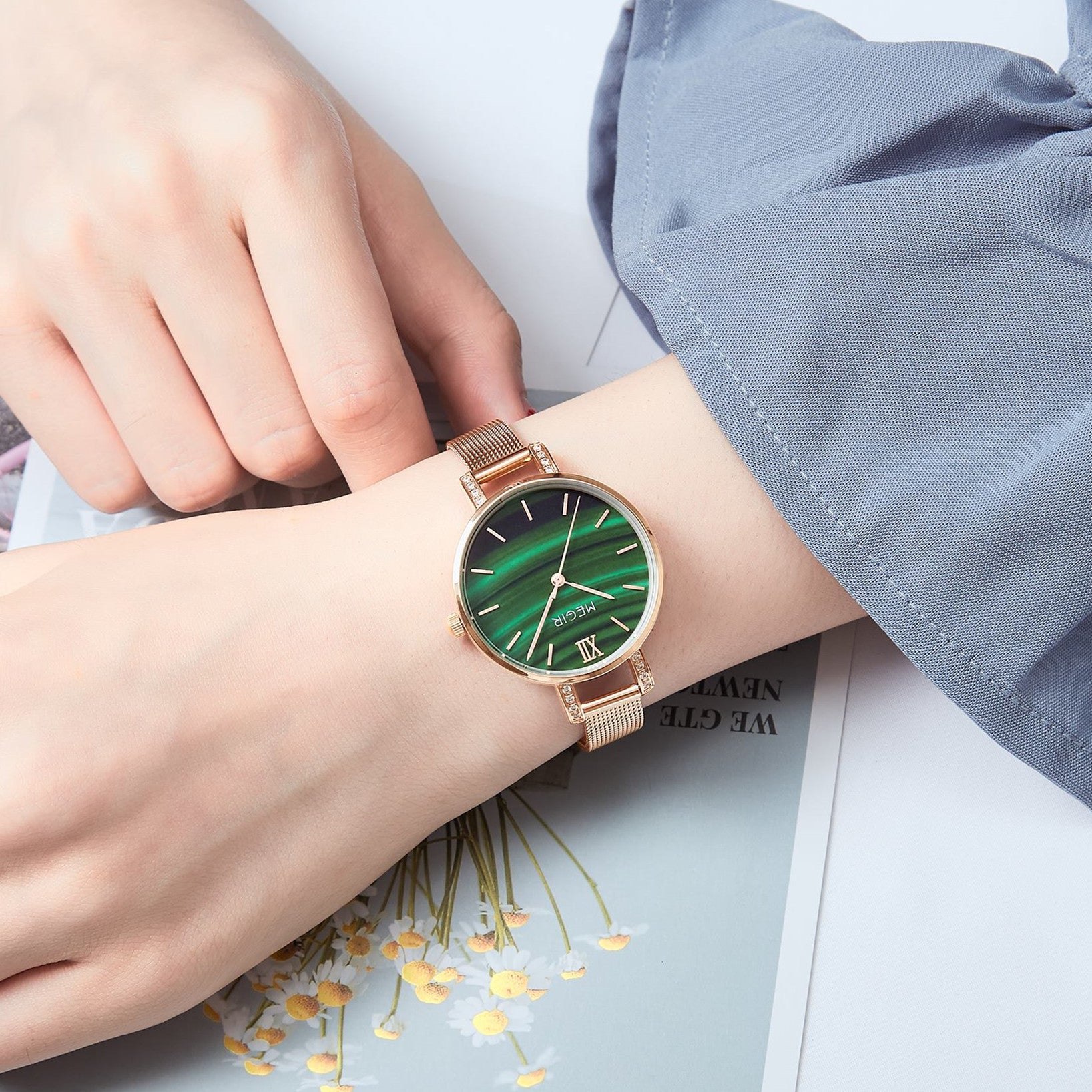 MEGIR Fashion Quartz Women Bracelet Watches Luxury Casual Ladies Dress Clock Female Steel Mesh Band Wristwatch Relogio Feminino-1