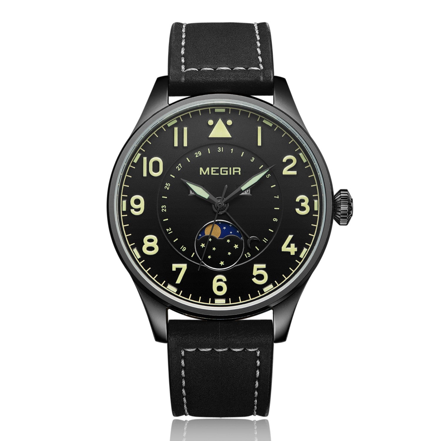 MEGIR Fashion Sport Quartz Watches Men Luxury Leather Business Casual Wristwatches Waterproof Date Clcok Moon Phase Reloj Hombre-5