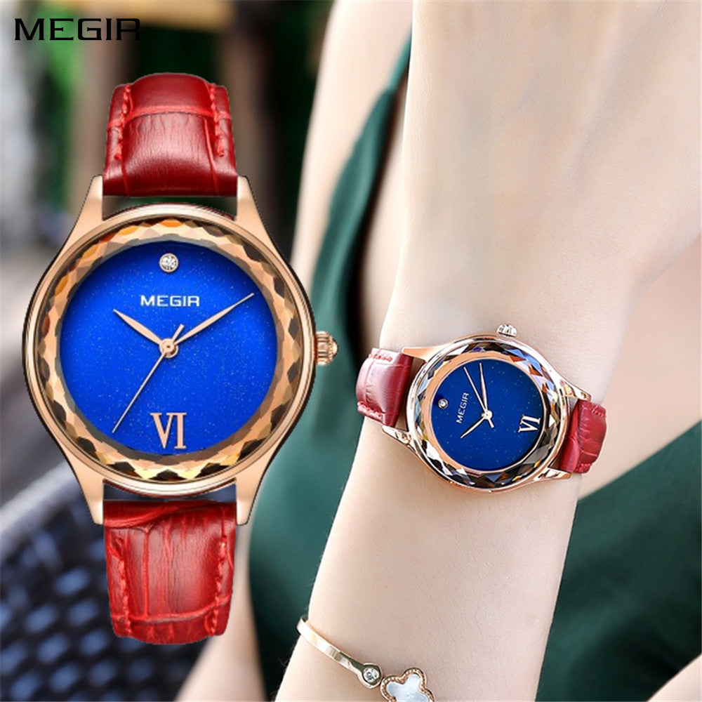 MEGIR Fashion Watch for Women Luxury Leather Casual Simple Quartz Wristwatch Waterproof Ladies Dress Clock Relogio Feminino-0