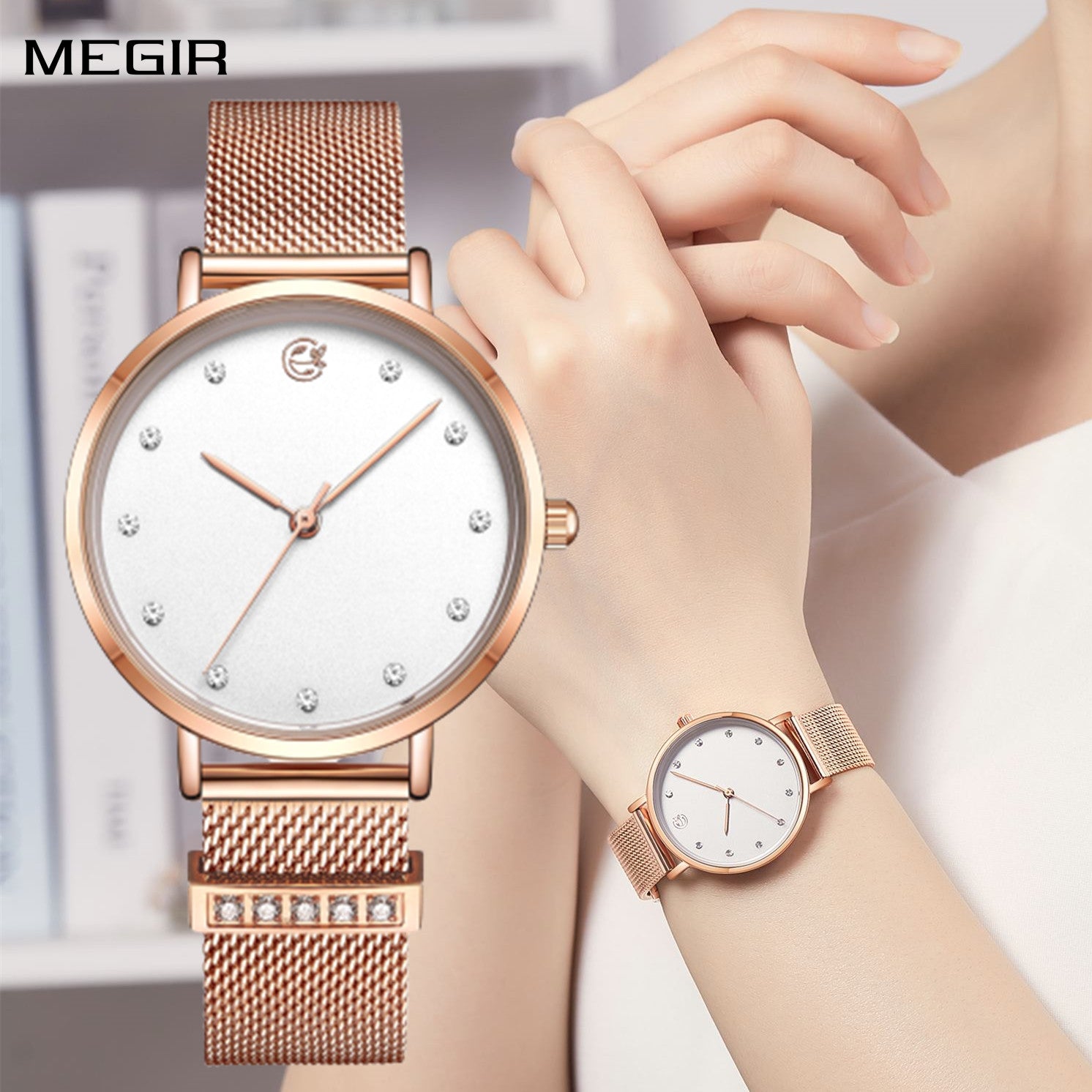 MEGIR Fashion Women Watches Top Brand Luxury Ladies Dress Clock Steel Bracelet Clock Female Quartz Wristwatch Relogio Feminino-0