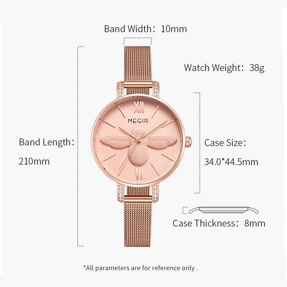MEGIR Fashion Women Watches Top Brand Luxury Quartz Wristwatch Ladies Rose Gold Mesh Belt Business Casual Watch Reloj Mujer 7009-8