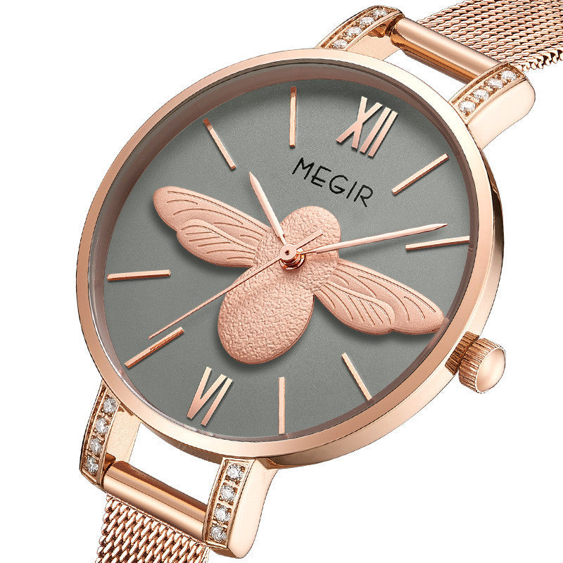 MEGIR Fashion Women Watches Top Brand Luxury Quartz Wristwatch Ladies Rose Gold Mesh Belt Business Casual Watch Reloj Mujer 7009-5
