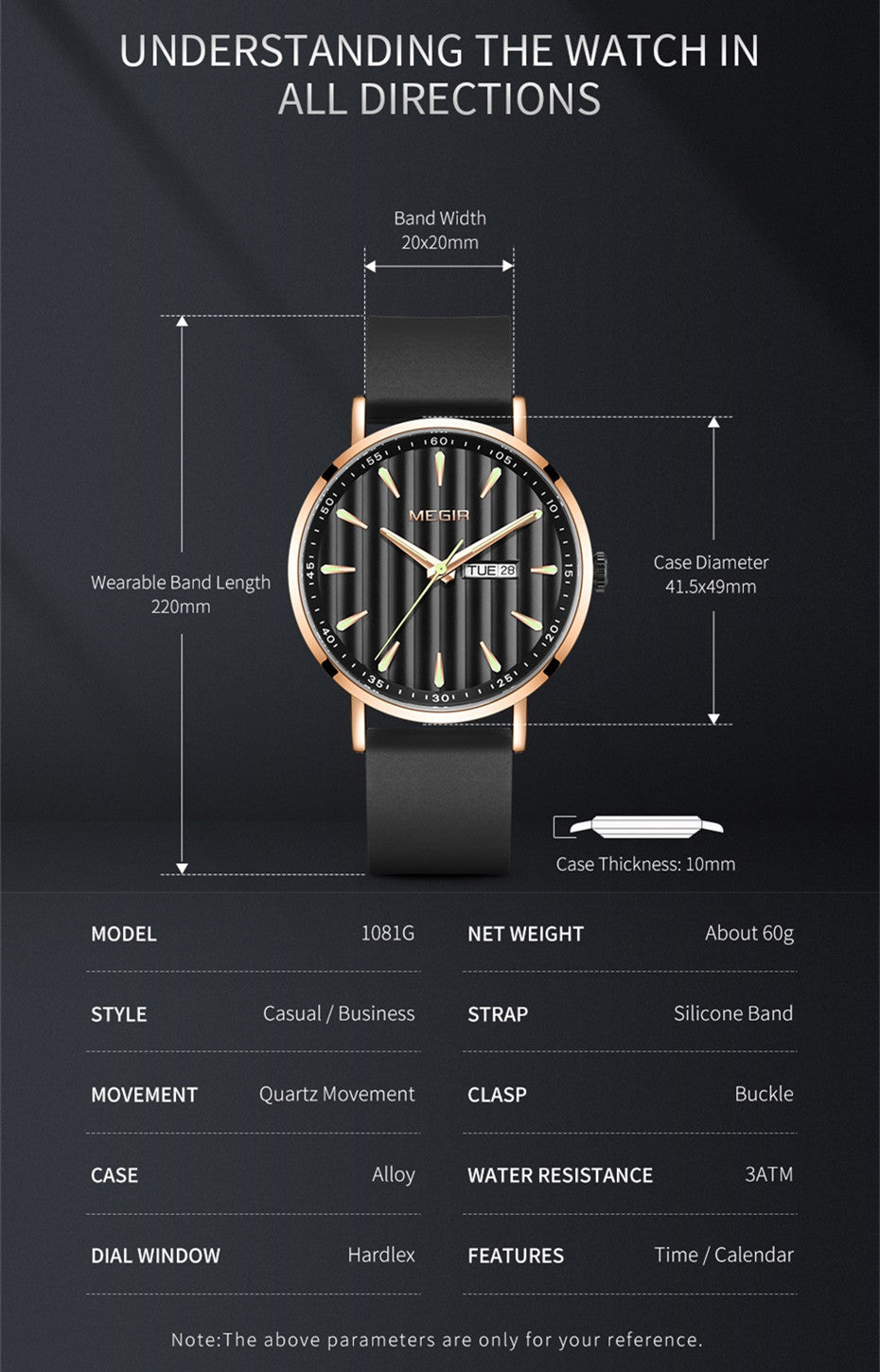 MEGIR Luxury Big Dial Mens Watch Fashion Quartz Casual Sport Wristwatch for Men Waterproof Week Date Display Clock Reloj Hombre-10