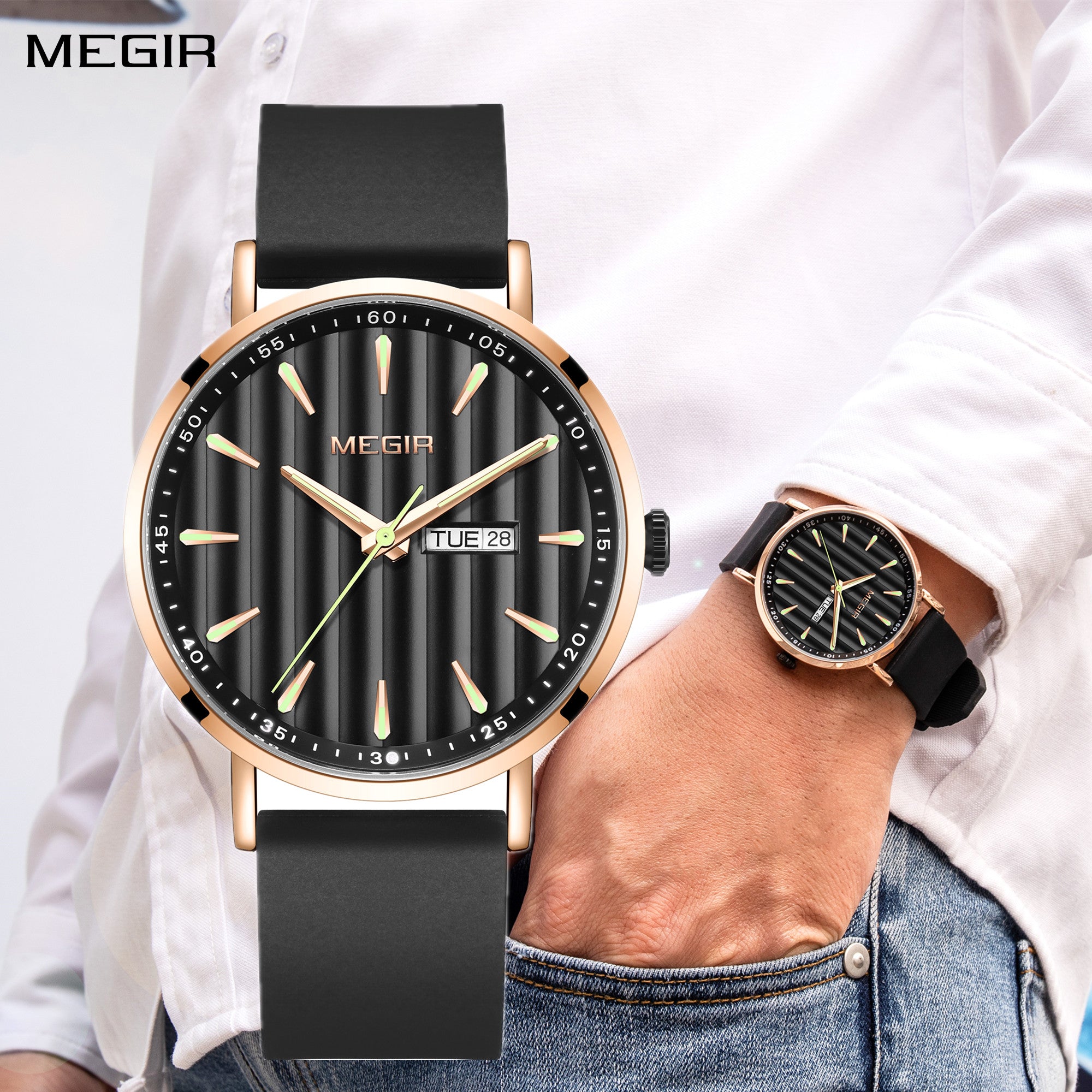 MEGIR Luxury Big Dial Mens Watch Fashion Quartz Casual Sport Wristwatch for Men Waterproof Week Date Display Clock Reloj Hombre-0