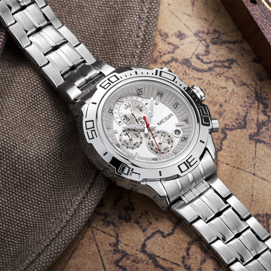MEGIR Luxury Business Watch for Men Fashion Casual Clock Stainless Steel Calendar Luminous Chronograph Quartz Sport WristWatches-2