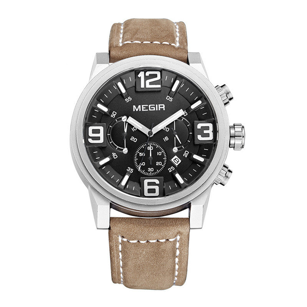 MEGIR Luxury Men's Watch Fashion Simple Casual Sports Watches for Mens Leather Strap Waterproof Quartz Chronograph Clock 3010-4