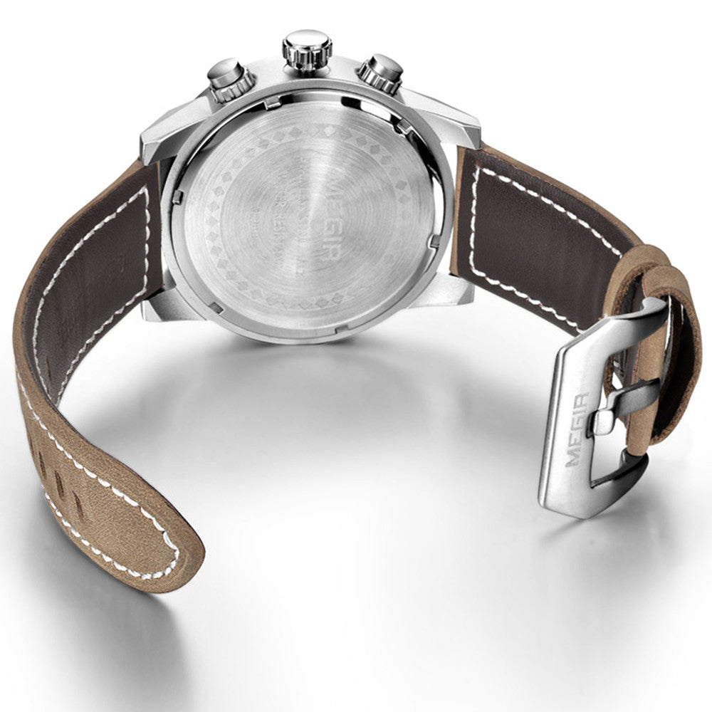 MEGIR Luxury Men's Watch Fashion Simple Casual Sports Watches for Mens Leather Strap Waterproof Quartz Chronograph Clock 3010-9