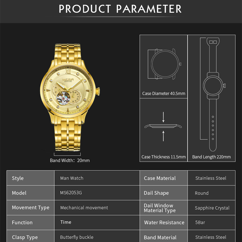MEGIR Luxury Men Watches Stainless Steel Automatic Mechanical Watch Sapphire Steel Case Business WristWatch Montre Homme-7