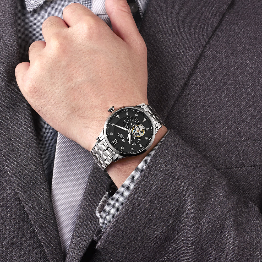 MEGIR Luxury Men Watches Stainless Steel Automatic Mechanical Watch Sapphire Steel Case Business WristWatch Montre Homme-6