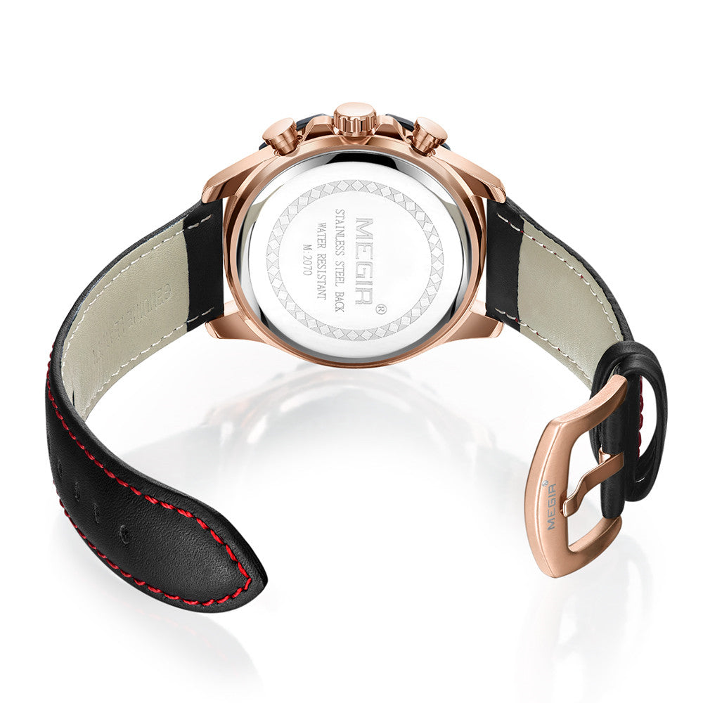 MEGIR Luxury Sports Watches for Men Waterproof Quartz Wrist Watch Chronograph Fashion Leather Military Clock Reloj Hombre 2070-8