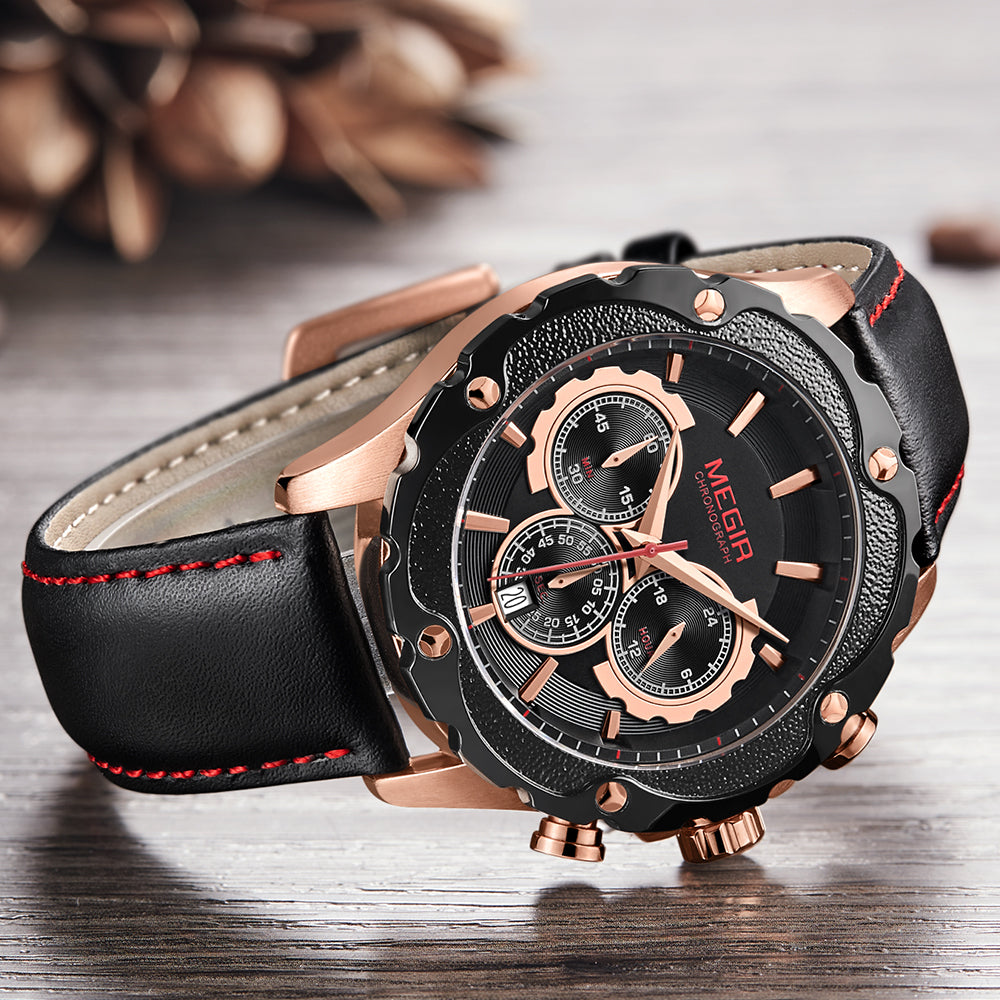 MEGIR Luxury Sports Watches for Men Waterproof Quartz Wrist Watch Chronograph Fashion Leather Military Clock Reloj Hombre 2070-5