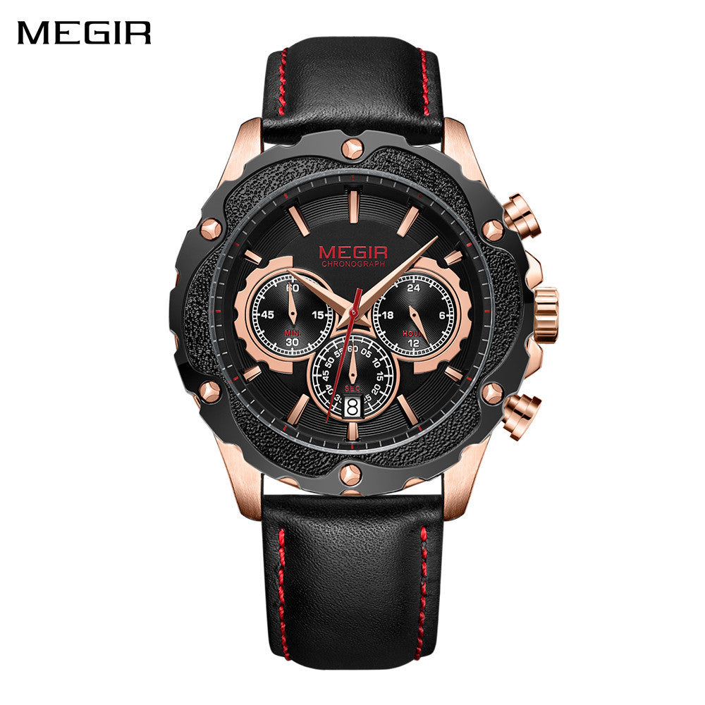 MEGIR Luxury Sports Watches for Men Waterproof Quartz Wrist Watch Chronograph Fashion Leather Military Clock Reloj Hombre 2070-0