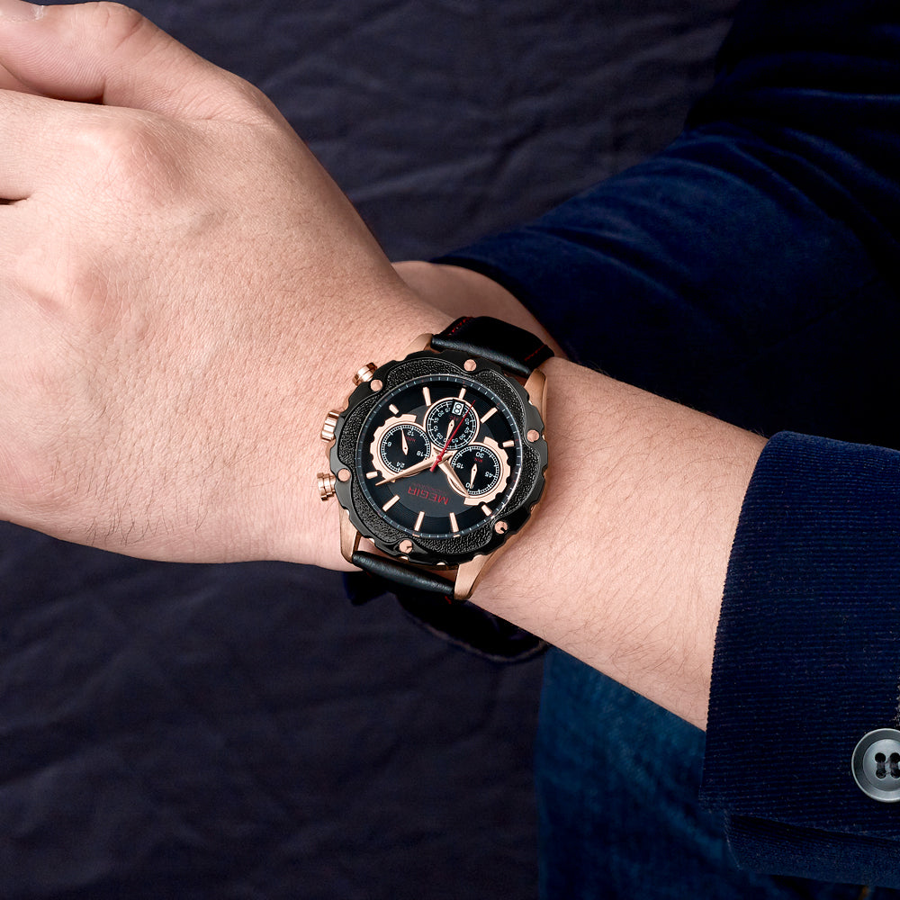 MEGIR Luxury Sports Watches for Men Waterproof Quartz Wrist Watch Chronograph Fashion Leather Military Clock Reloj Hombre 2070-1