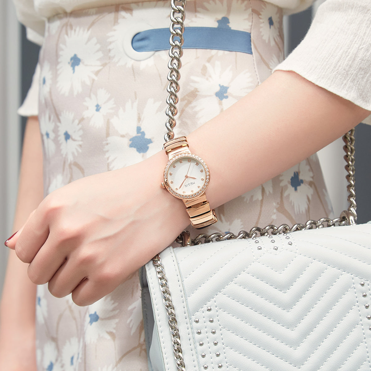 MEGIR Luxury Stainless Steel Strap Watches for Women Fashion Casual Quartz WristWatch Ladies Big Dial Dress Clock Reloj Hombre-1