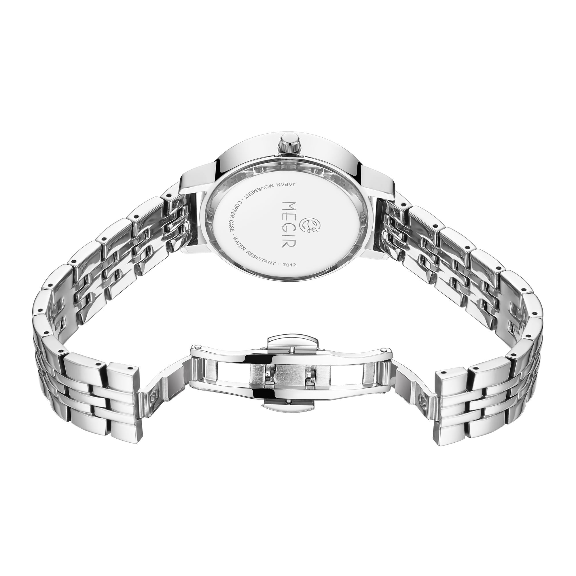 MEGIR Luxury Watches for Women Stainless Steel Dress Clock Fashion Elegant Wristwatch Quartz Watch Ladies Clock Reloj Mujer 7012-11