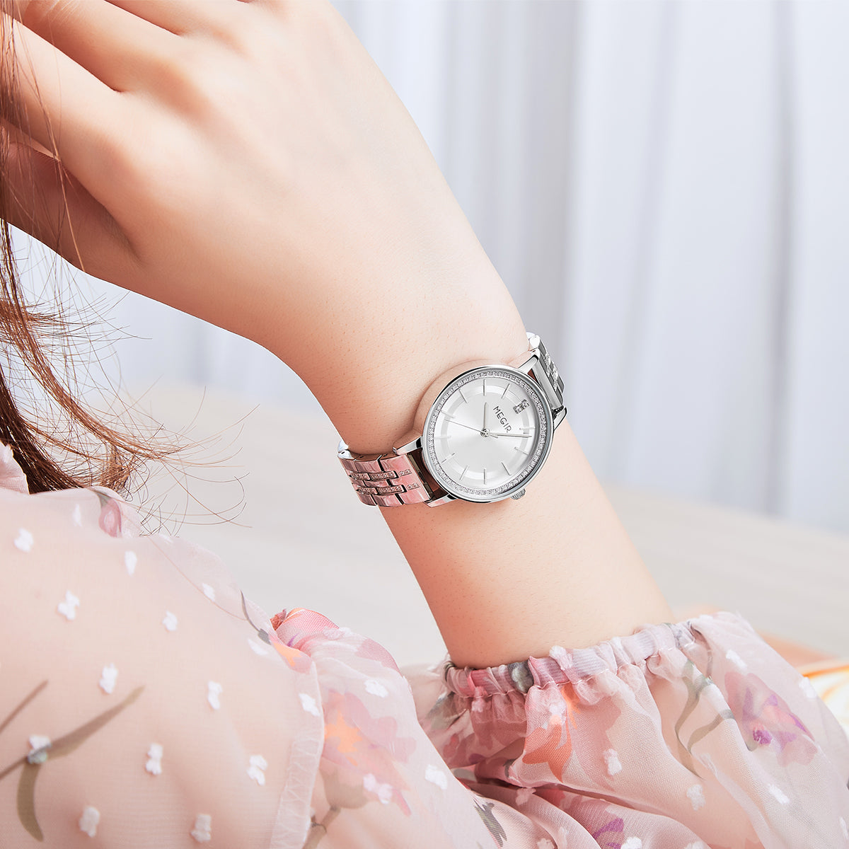 MEGIR Luxury Watches for Women Stainless Steel Dress Clock Fashion Elegant Wristwatch Quartz Watch Ladies Clock Reloj Mujer 7012-4