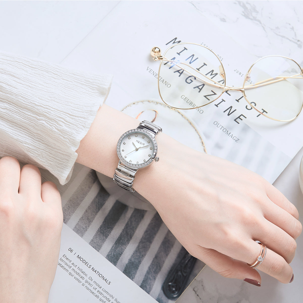 MEGIR Luxury Stainless Steel Strap Watches for Women Fashion Casual Quartz WristWatch Ladies Big Dial Dress Clock Reloj Hombre-3