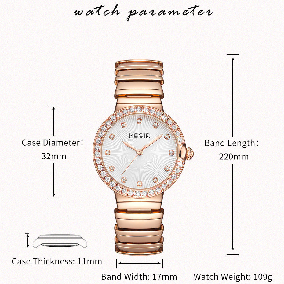 MEGIR Luxury Stainless Steel Strap Watches for Women Fashion Casual Quartz WristWatch Ladies Big Dial Dress Clock Reloj Hombre-9