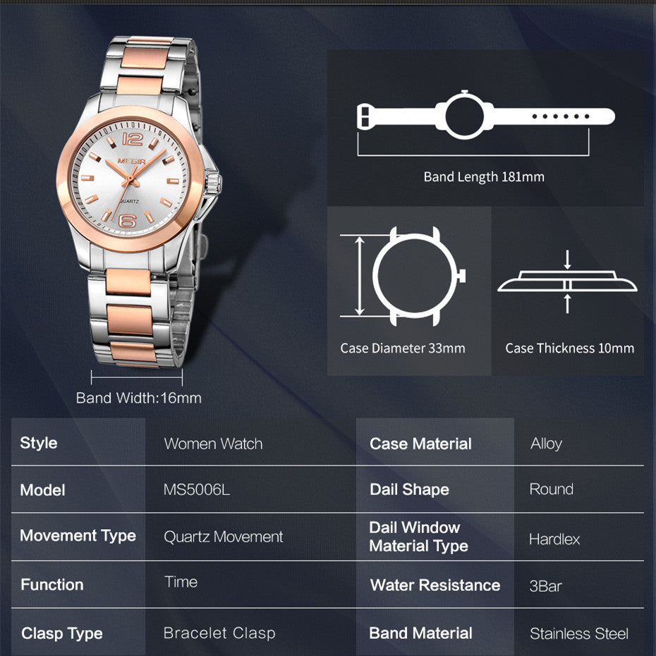 MEGIR Luxury Women Bracelet Watches Top Brand Fashion Ladies Quartz Watch Waterproof Elegant Female Wristwatch Dress Clock 5006L-3
