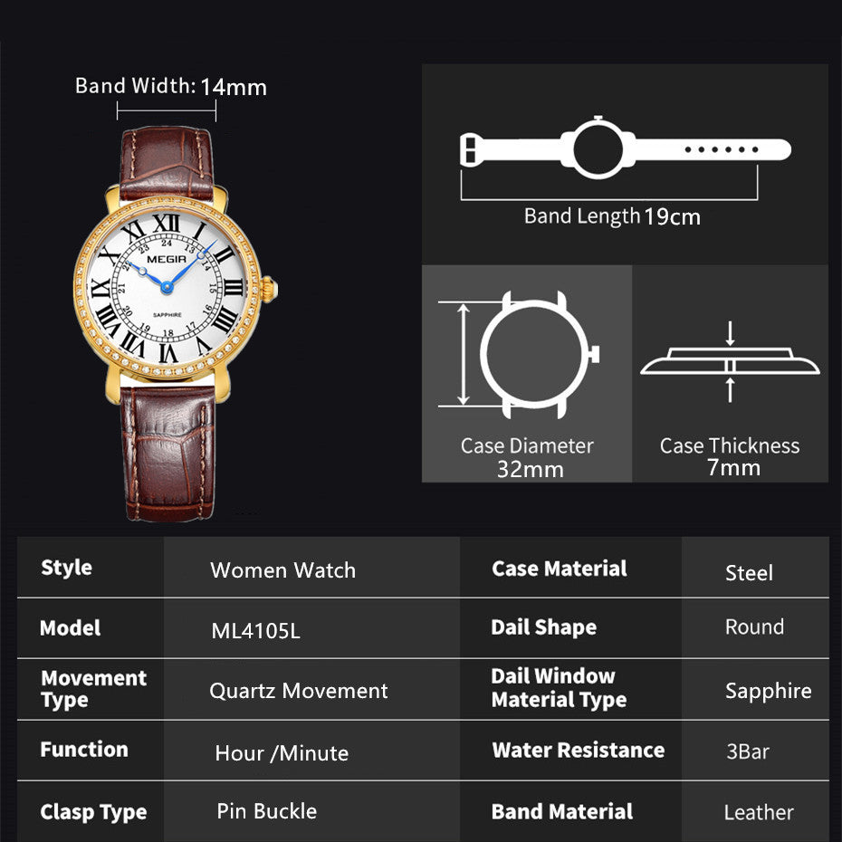 MEGIR Luxury Women Watch Business Ladies Fashion Quartz Bracelet Wrist Watches Casual Leather Band Dress Clock Montre Homme-5