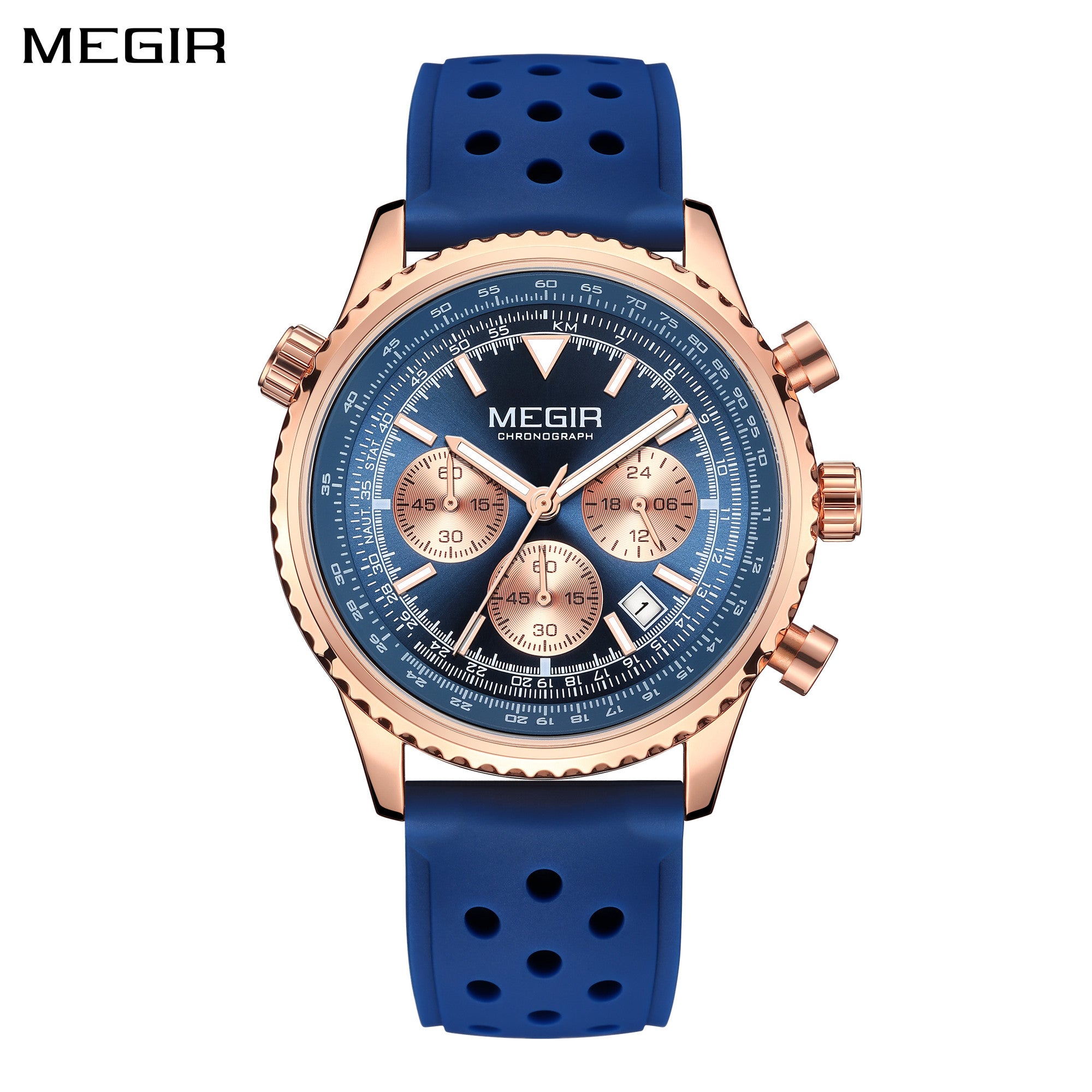 MEGIR Luxury Watches Men Fashion Silicone Band Quartz Military WristWatch Waterproof Big Dial Sport Chronograph with Date Clock-0