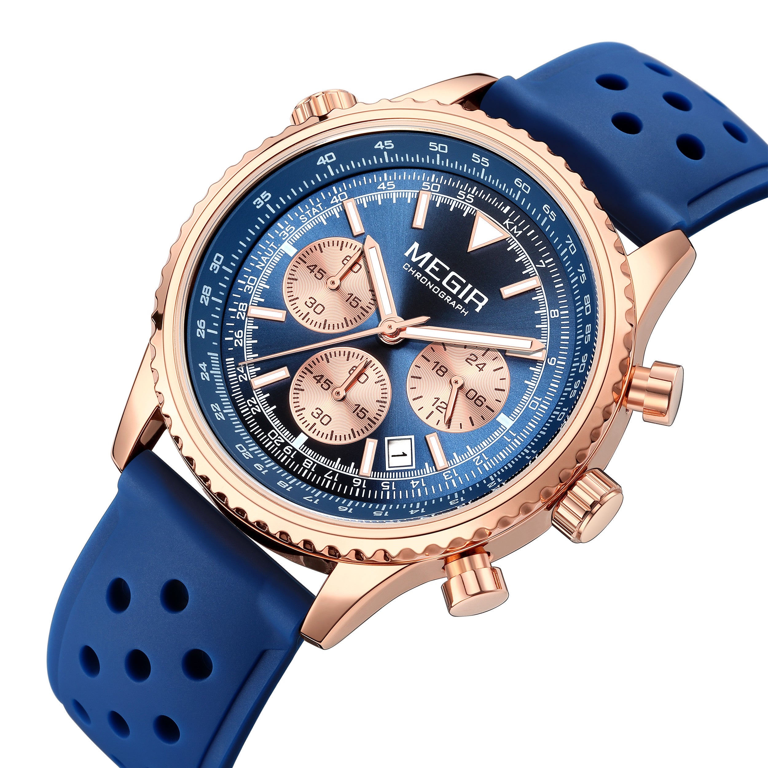 MEGIR Luxury Watches Men Fashion Silicone Band Quartz Military WristWatch Waterproof Big Dial Sport Chronograph with Date Clock-8