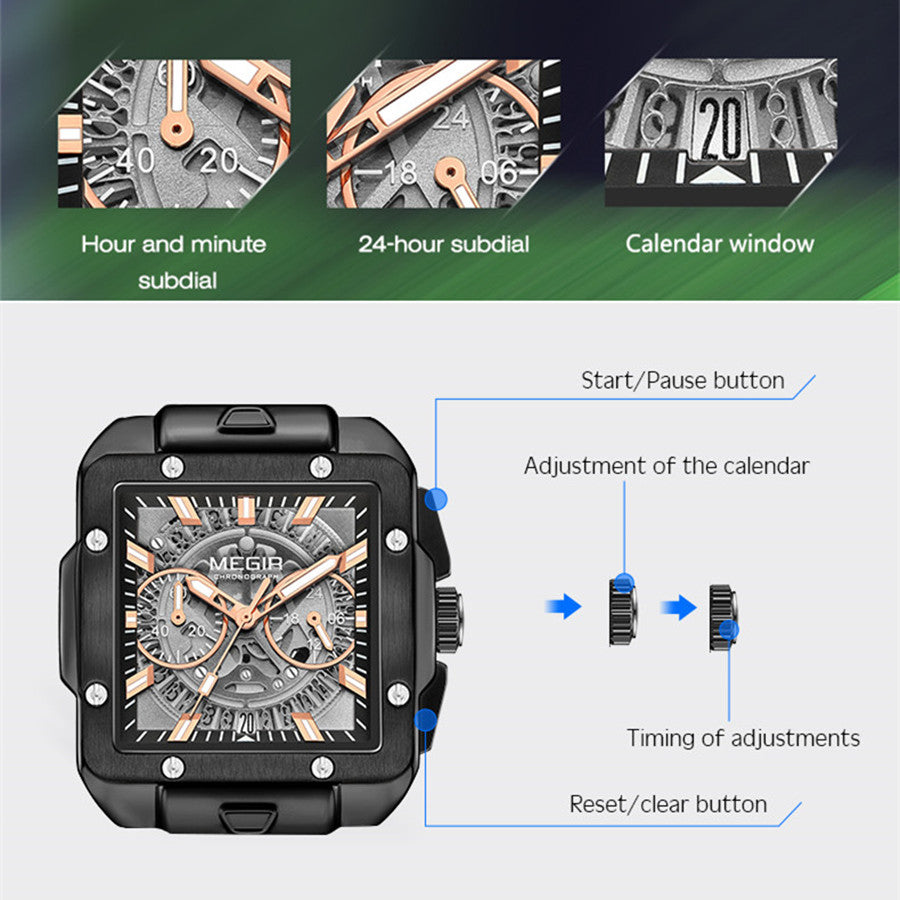 MEGIR Watch for Men Luxury Sport Quartz Wristwatch with Silicone Band Luminous Hands Date Male Chronograph Clock Reloj Hombre-5