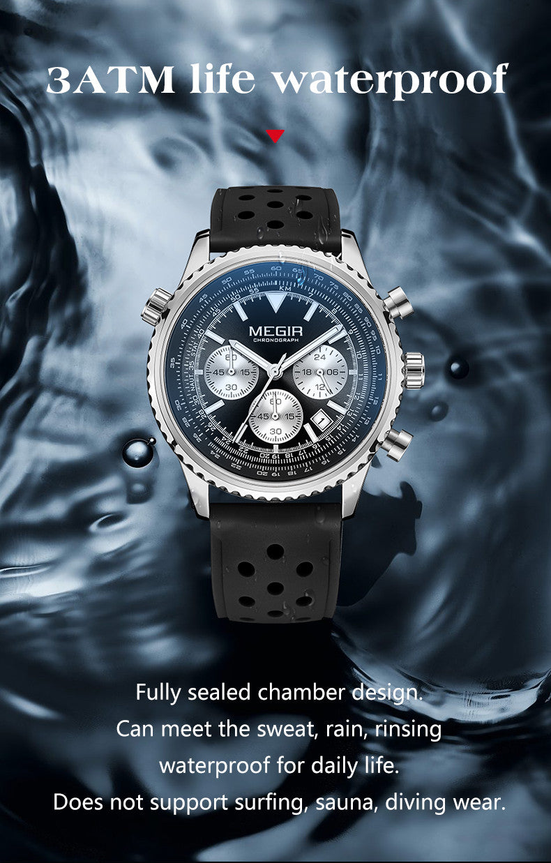 MEGIR Luxury Watches Men Fashion Silicone Band Quartz Military WristWatch Waterproof Big Dial Sport Chronograph with Date Clock-6