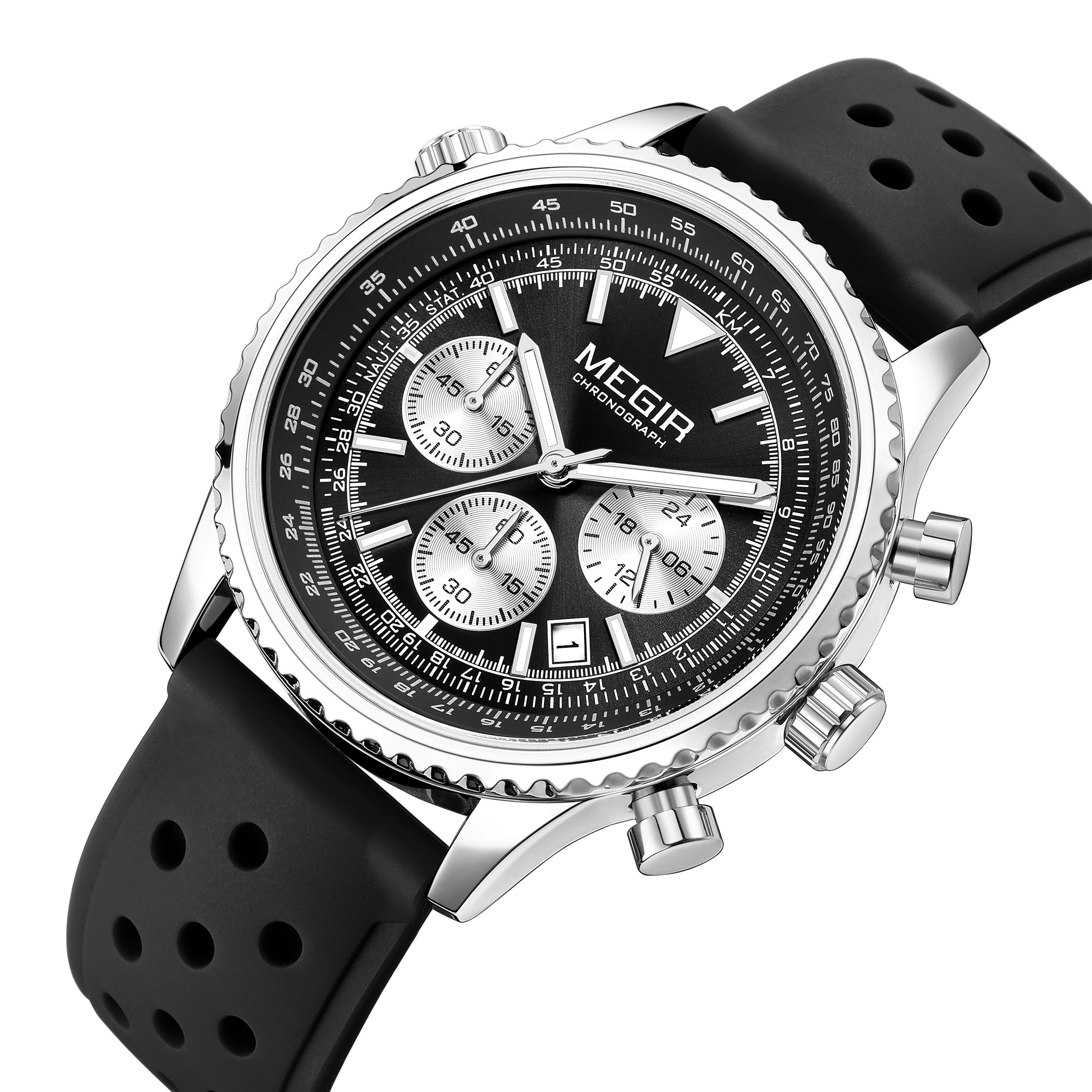 MEGIR Luxury Watches Men Fashion Silicone Band Quartz Military WristWatch Waterproof Big Dial Sport Chronograph with Date Clock-10