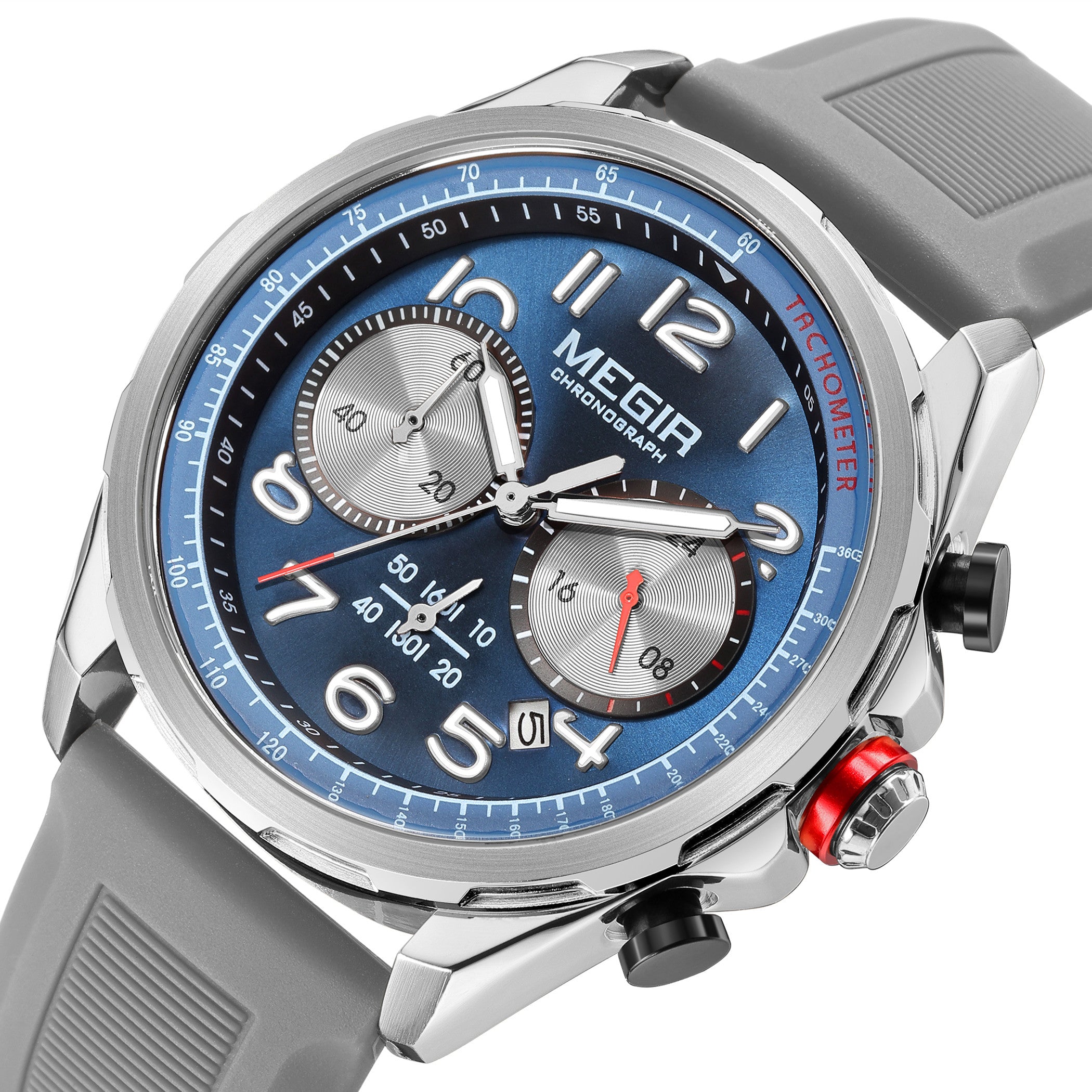 MEGIR New Men Watches Luxury Quartz Wristwatch Gray Waterproof Military Sports Chronograph Silicone Strap Clock Montre Homme-11