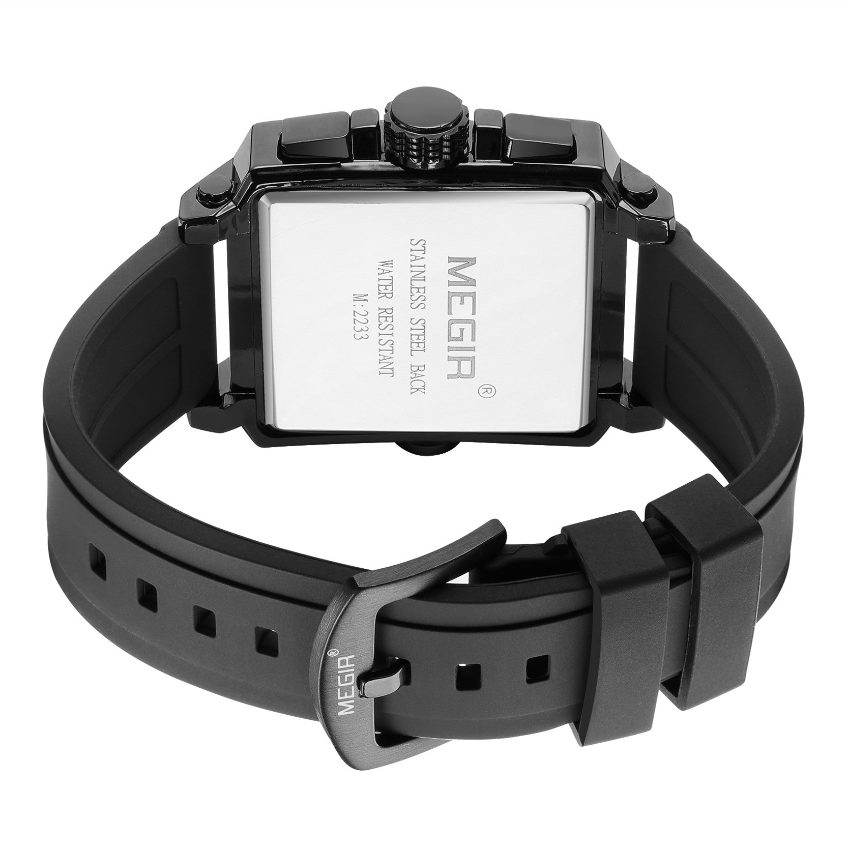 MEGIR Top Brand Men Watches Fashion Sport Military Chronograph Luminous Square Silicone Band Quartz Wristwatch Relogio Masculino-11