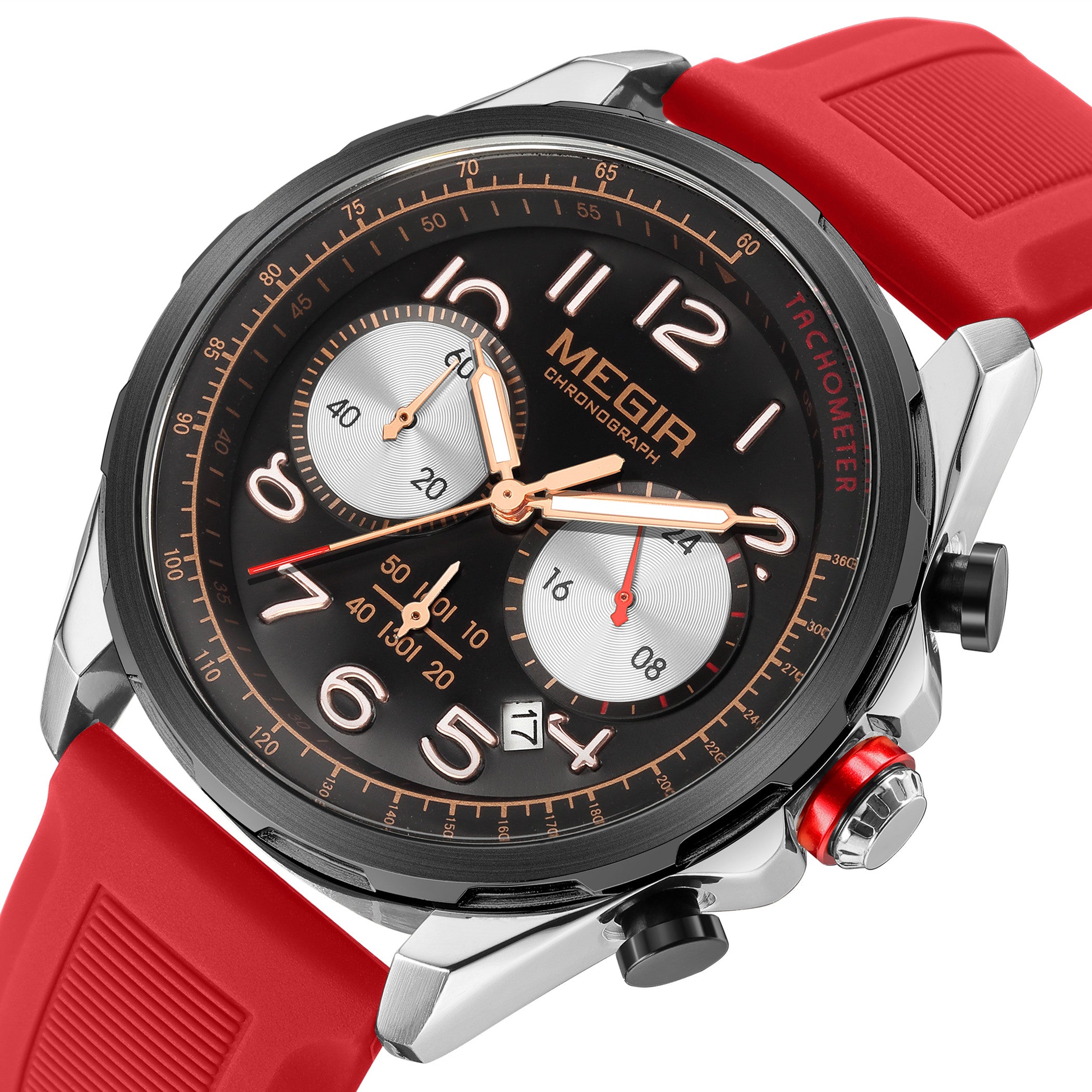 MEGIR New Men Watches Luxury Quartz Wristwatch Gray Waterproof Military Sports Chronograph Silicone Strap Clock Montre Homme-12