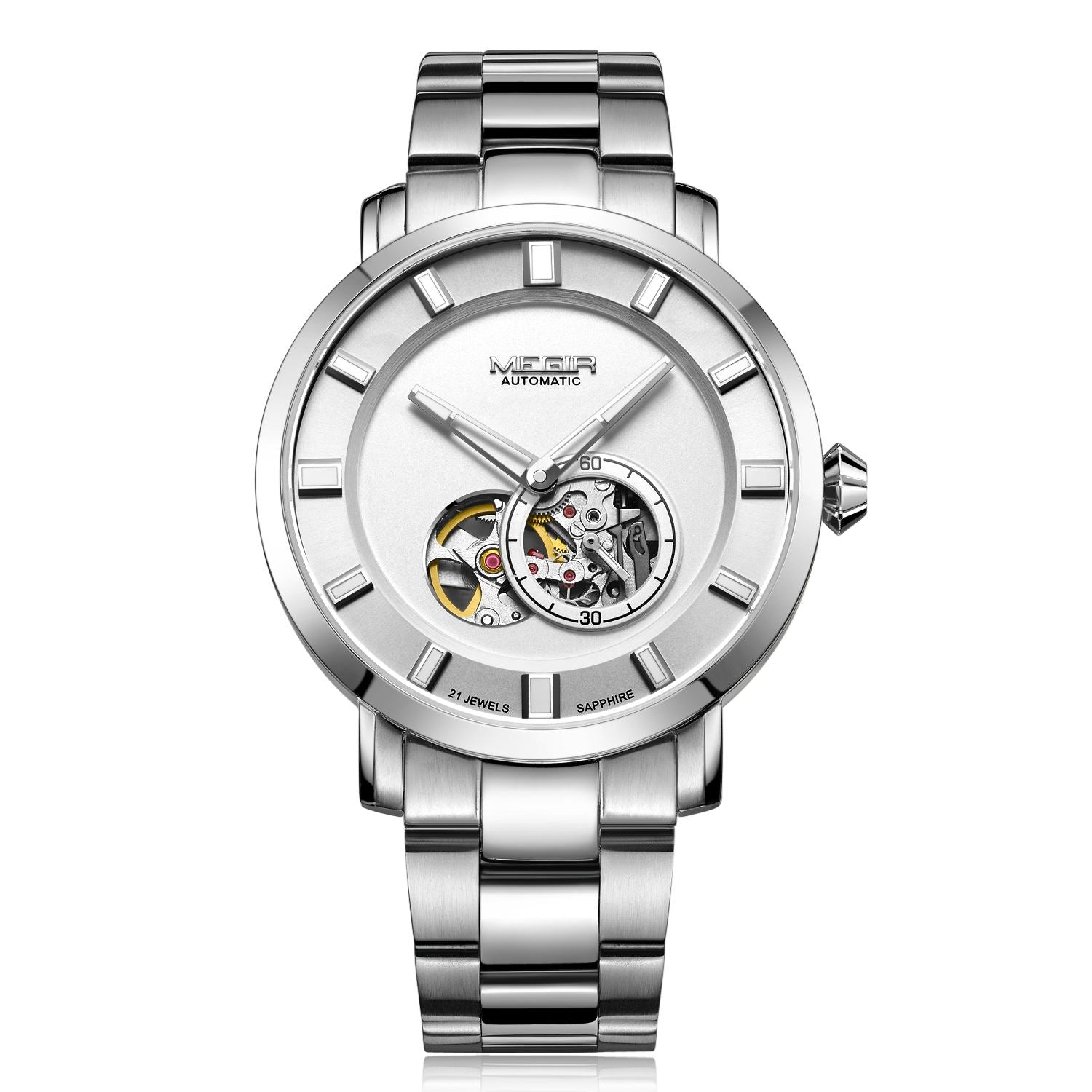 MEGIR Men Watch Hollow Out Automatic Mechanical Stainless Steel Wristwatch Waterproof Luxury Business Wrist Watch Montre Homme-5