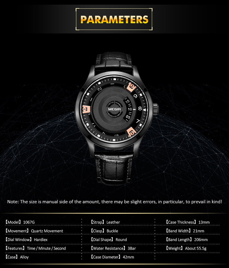 MEGIR Mens Watches Top Brand Luxury Leather Sport Military Watches Male Clock Waterproof Fashion Casual Quartz Wristwatch 1067-6