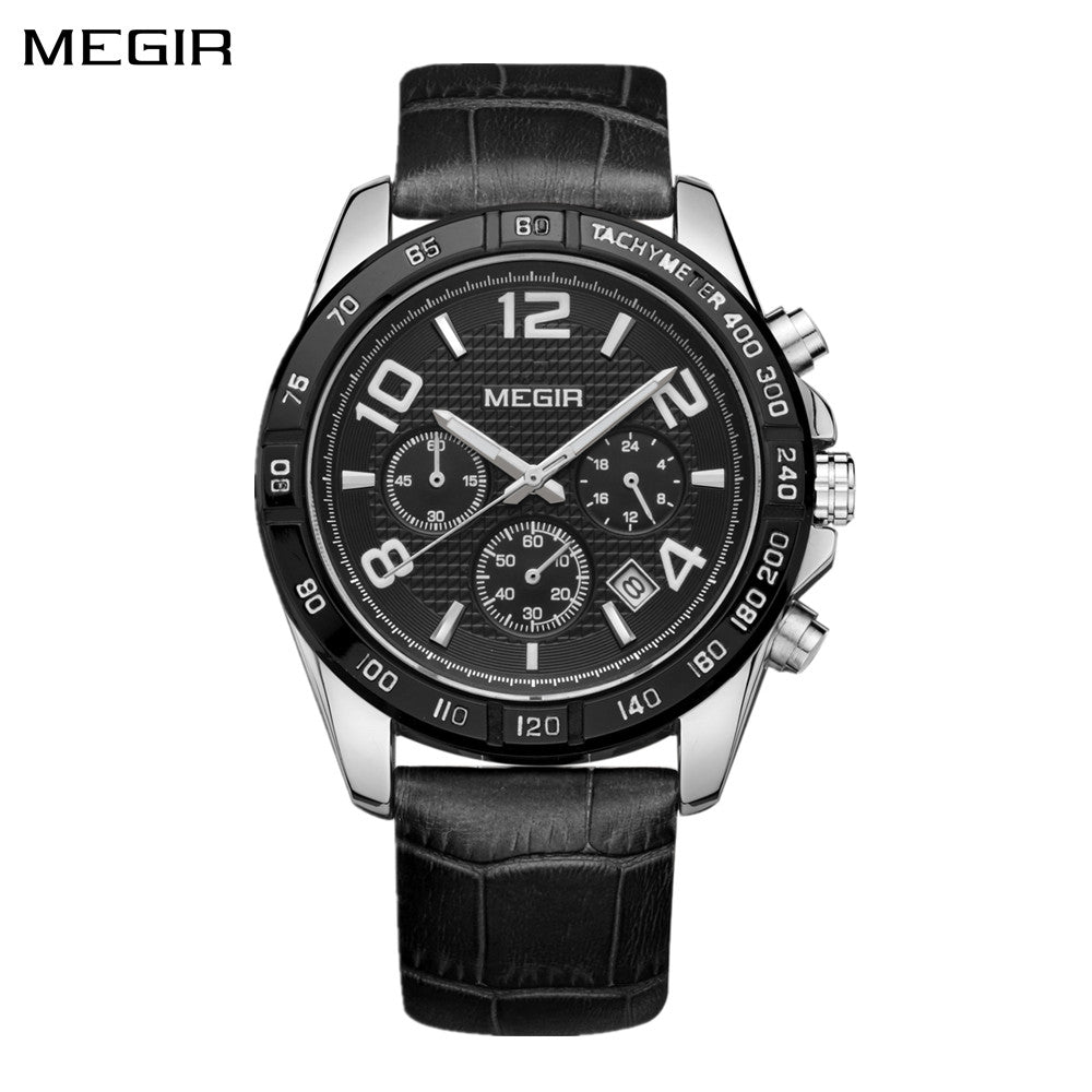 MEGIR Men Watch Top Brand Luxury Quartz Watches Waterproof Calendar Sport Wristwatch Leather Man Clock Chronograph Reloj Hombre 2014-0