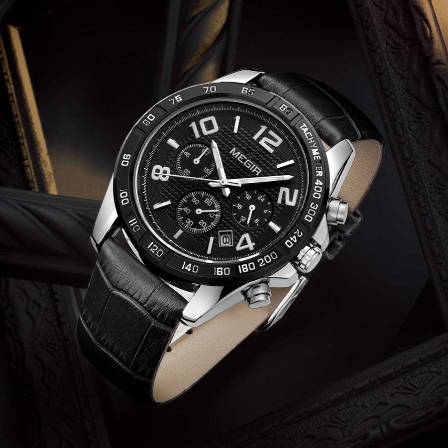 MEGIR Men Watch Top Brand Luxury Quartz Watches Waterproof Calendar Sport Wristwatch Leather Man Clock Chronograph Reloj Hombre 2014-4