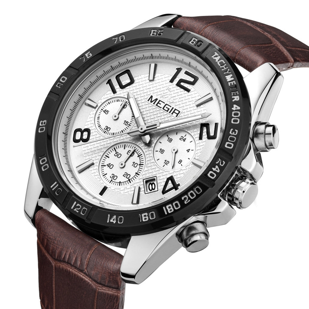 MEGIR Men Watch Top Brand Luxury Quartz Watches Waterproof Calendar Sport Wristwatch Leather Man Clock Chronograph Reloj Hombre 2014-7