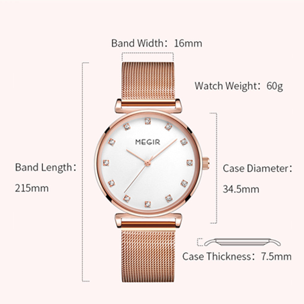 MEGIR Quartz Wristwatches Woman Bracelet Watch Ladies Stainless Steel Mesh Fashion Luxury Waterproof Watches Female Dress Clock-4