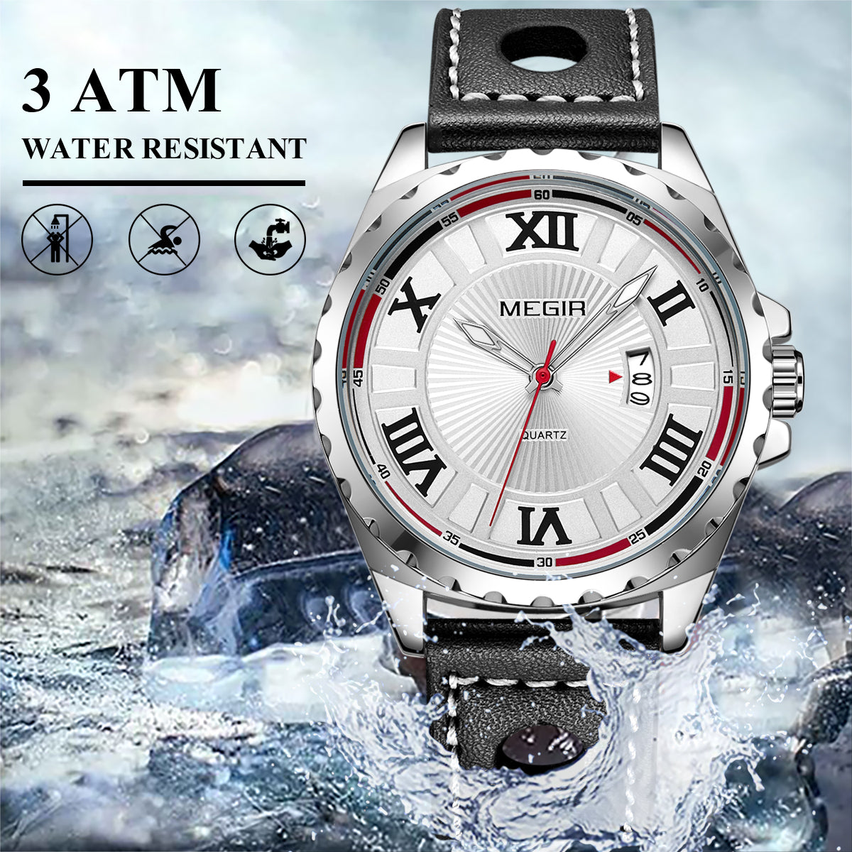 MEGIR Sport Men Watch Top Brand Leather Quartz Watches Man Clock Time Fashion Military Wristwatches Calendar Reloj Hombre 1019-5