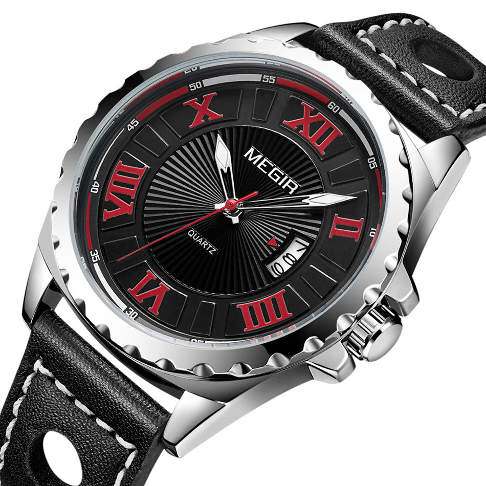 MEGIR Sport Men Watch Top Brand Leather Quartz Watches Man Clock Time Fashion Military Wristwatches Calendar Reloj Hombre 1019-7