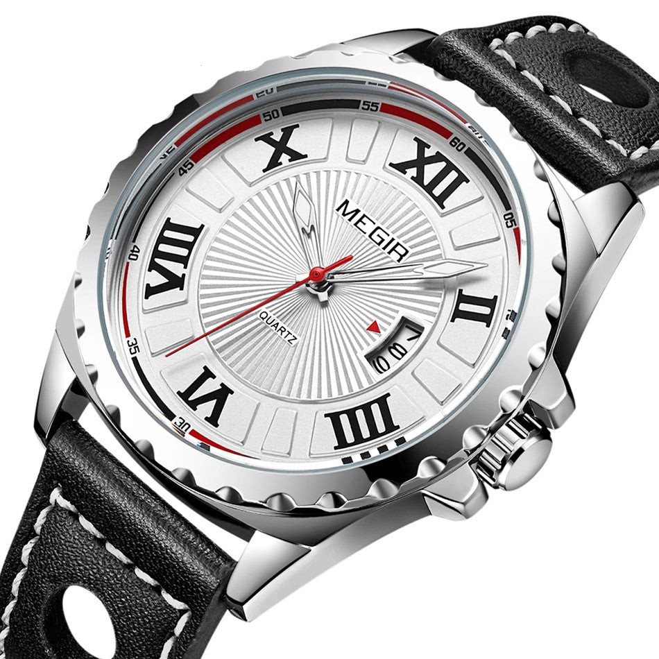 MEGIR Sport Men Watch Top Brand Leather Quartz Watches Man Clock Time Fashion Military Wristwatches Calendar Reloj Hombre 1019-6