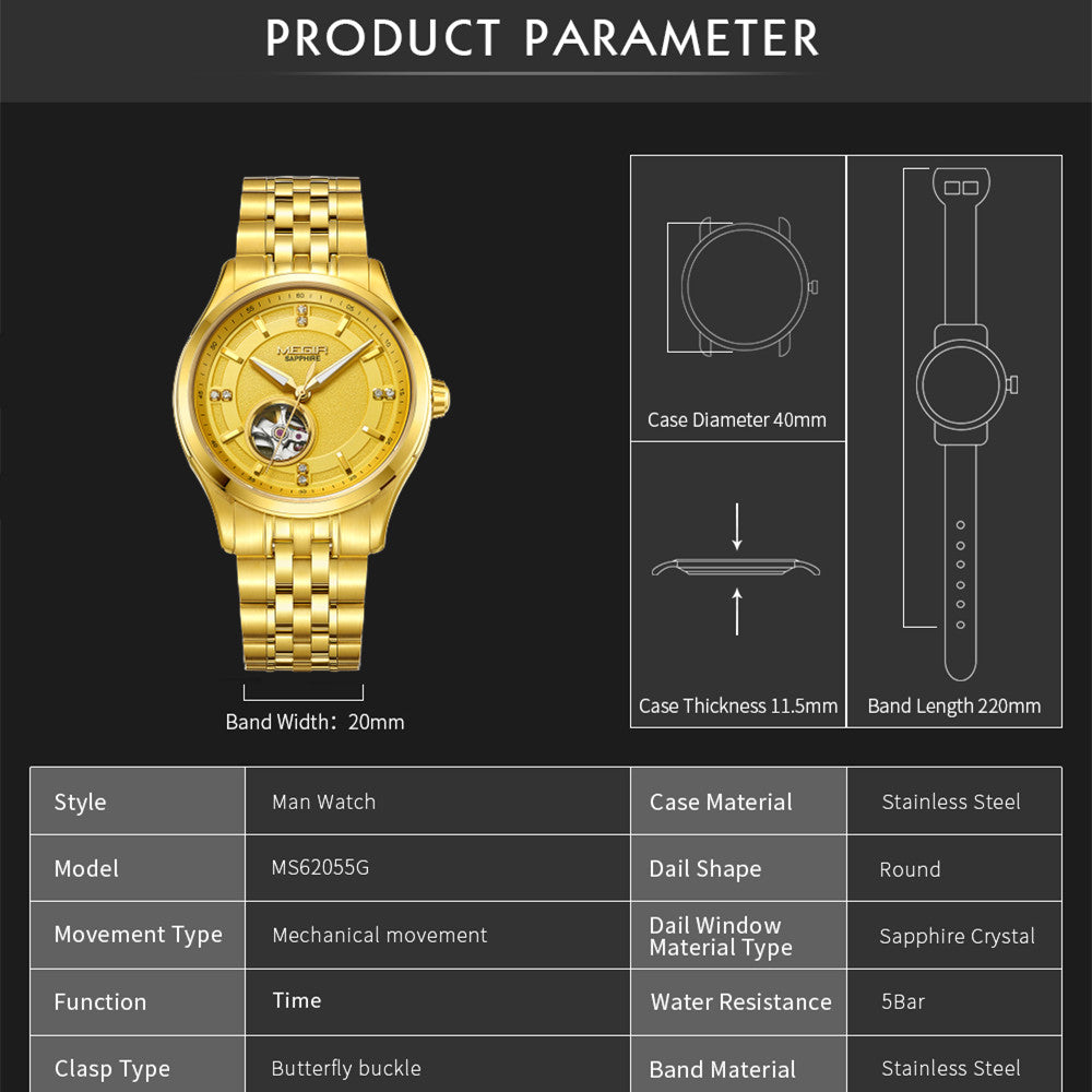 MEGIR Top Brand Luxury Business Watch Men Stainless Steel Waterproof Automatic Mechanical WristWatch Clock Big Dial Montre Homme-7