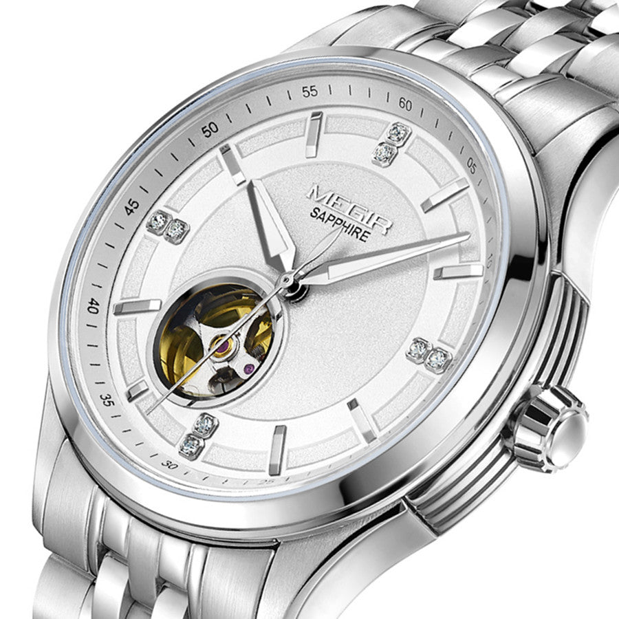 MEGIR Top Brand Luxury Business Watch Men Stainless Steel Waterproof Automatic Mechanical WristWatch Clock Big Dial Montre Homme-12