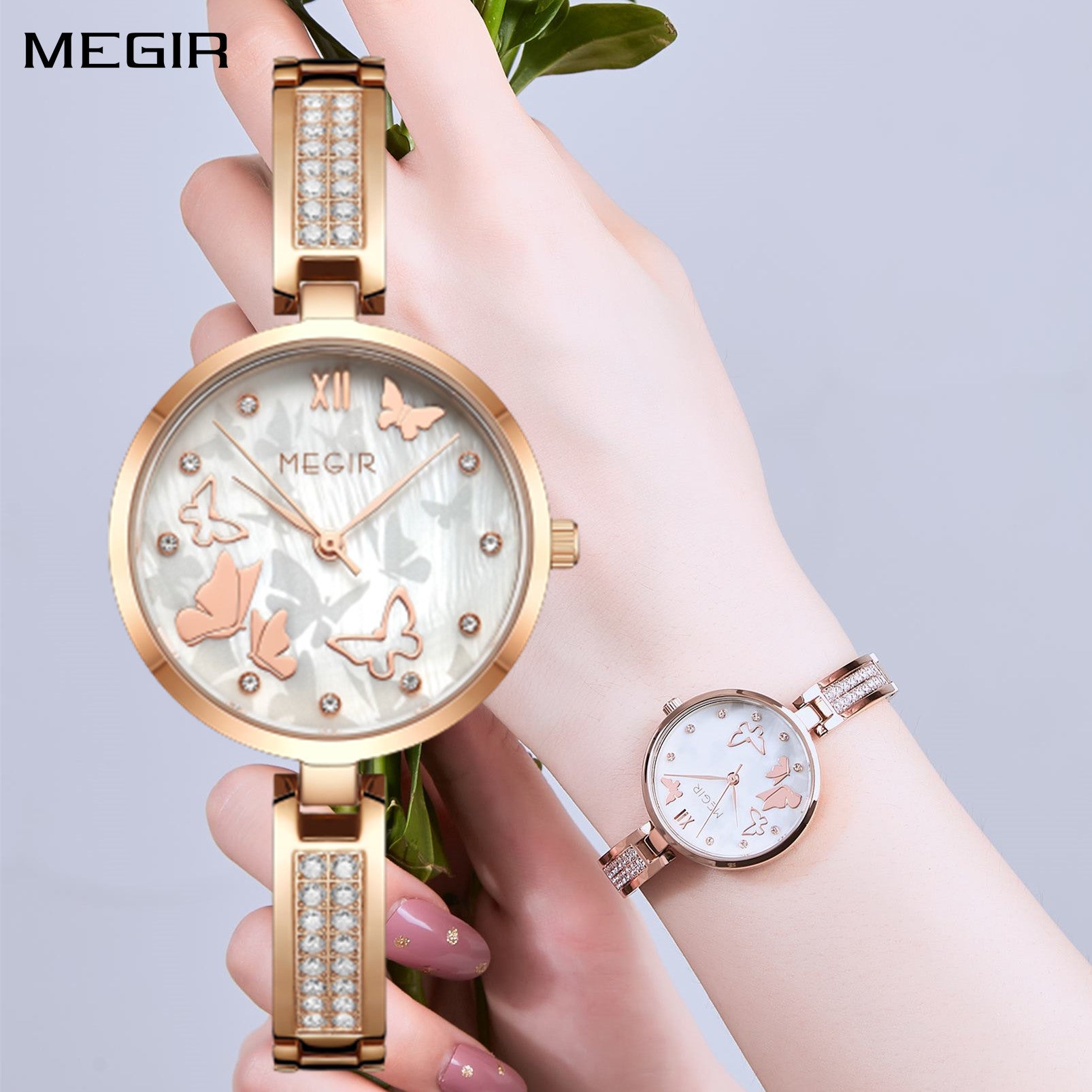 MEGIR Watch for Women Luxury Diamond Ladies Quartz Wristwatches Steel Women Bracelet Watches Female Dress Clock Relogio Feminino-0