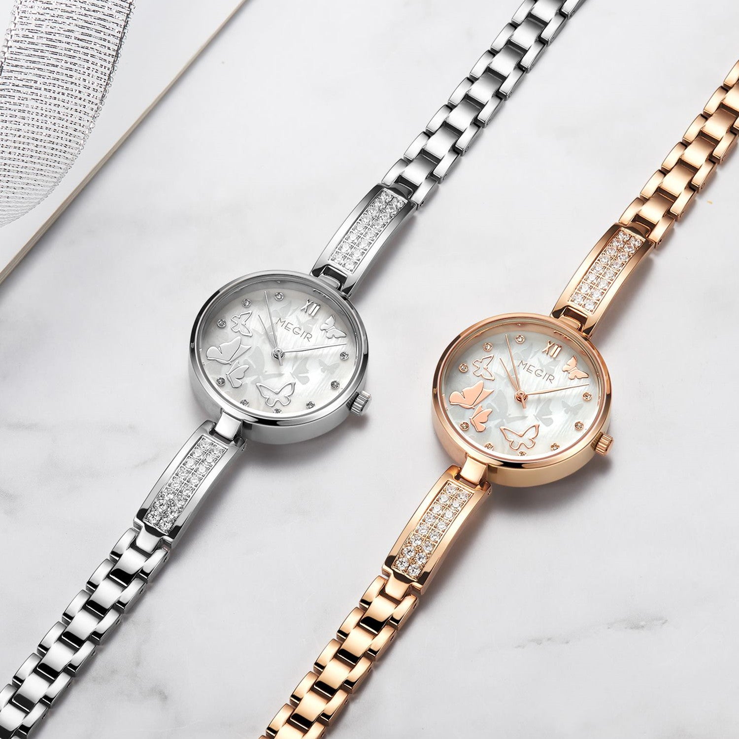 MEGIR Watch for Women Luxury Diamond Ladies Quartz Wristwatches Steel Women Bracelet Watches Female Dress Clock Relogio Feminino-8