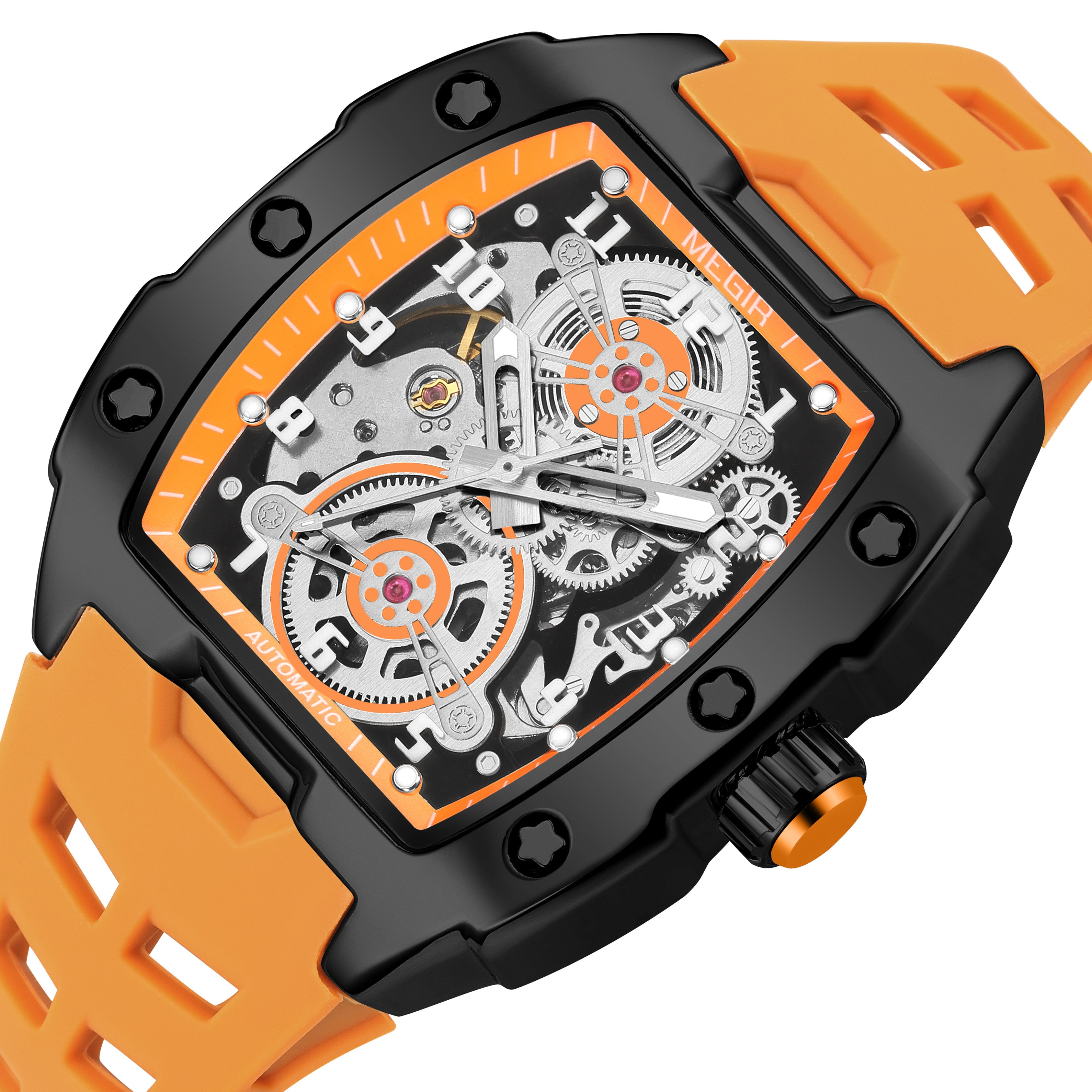 MEGIR New Men Watches Luxury Brand Automatic Mechanical Watch Silicone Strap Sports Casual Wristwatch Waterproof Clock Male Gift-10