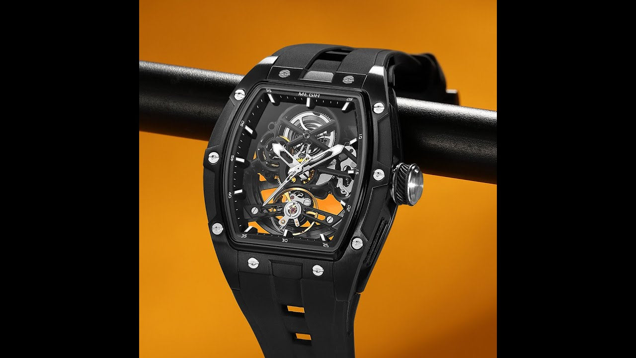 MEGIR 100% Original Fashion Men Watches Automatic Mechanical Watch Steel Case Sport Skeleton Wristwatch Waterproof Clock Reloj Hombre-12