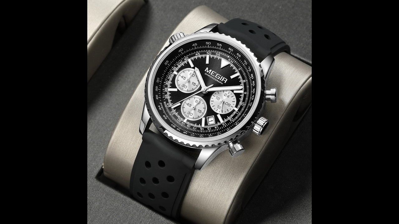 MEGIR Luxury Watches Men Fashion Silicone Band Quartz Military WristWatch Waterproof Big Dial Sport Chronograph with Date Clock-12