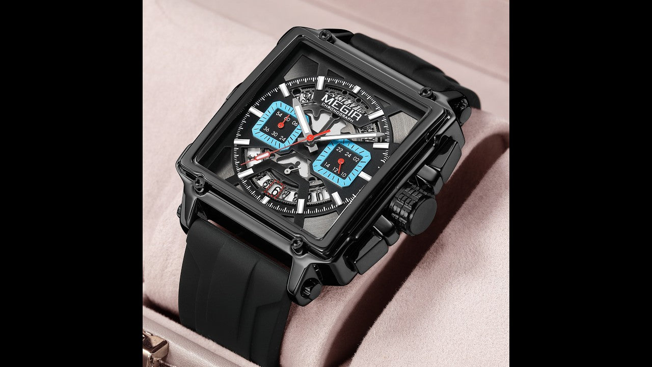 MEGIR Top Brand Men Watches Fashion Sport Military Chronograph Luminous Square Silicone Band Quartz Wristwatch Relogio Masculino-12